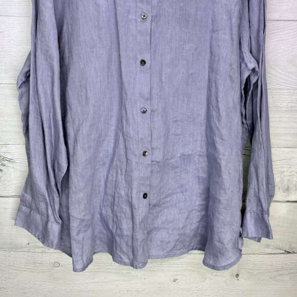 J. Jill 100% Linen Button Front Shirt Womens XL Blue Tunic Long Sleeve Top - Picture 5 of 13